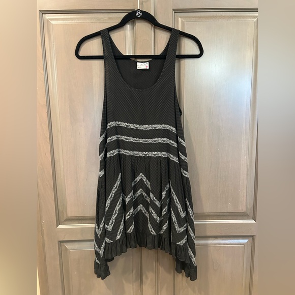 Free People Intimately Polka Dot and Lace Tunic in Black and Gray, Size XS - Picture 2 of 7